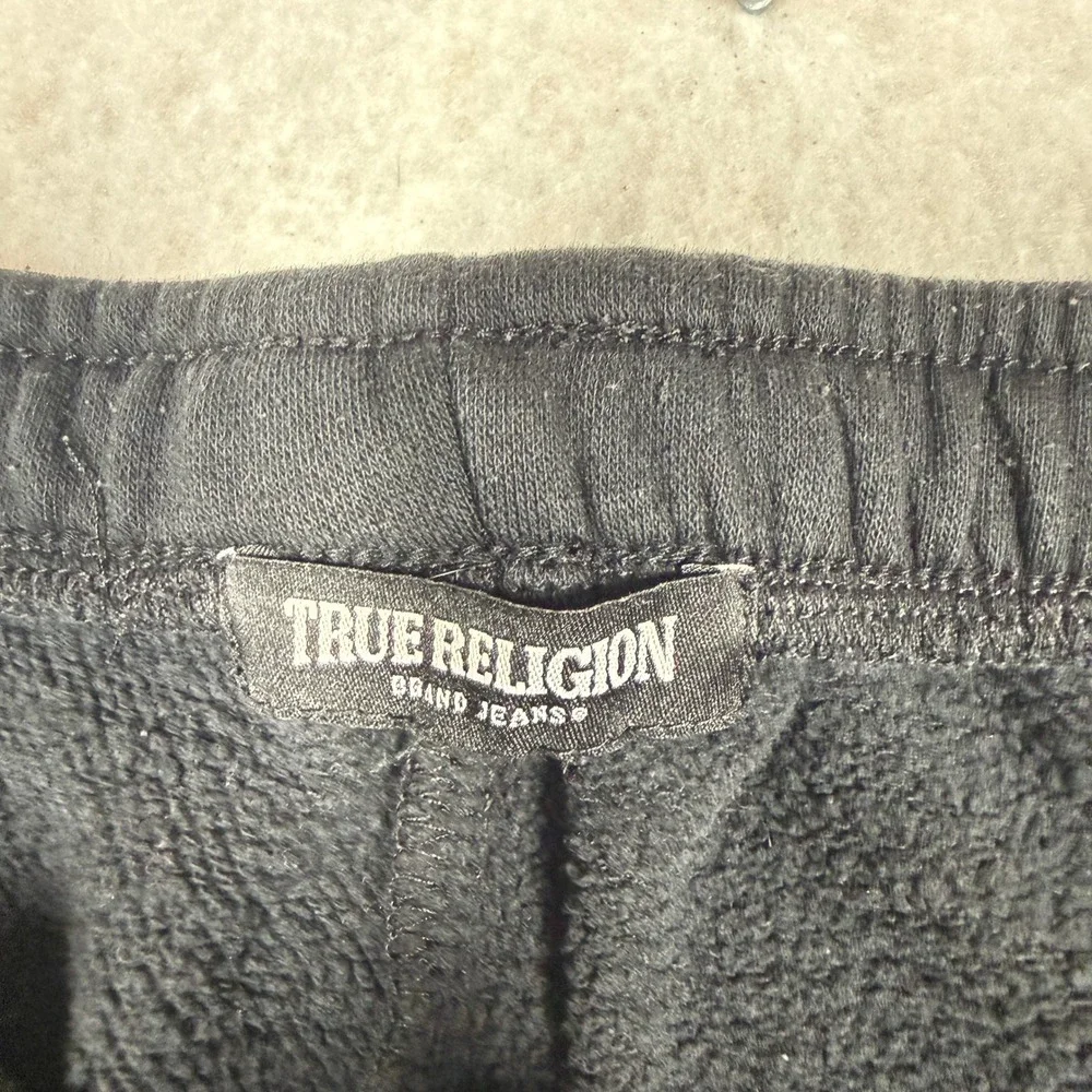 True Religion Mens Black World Tour Logo Horseshoe Sweatpants Joggers